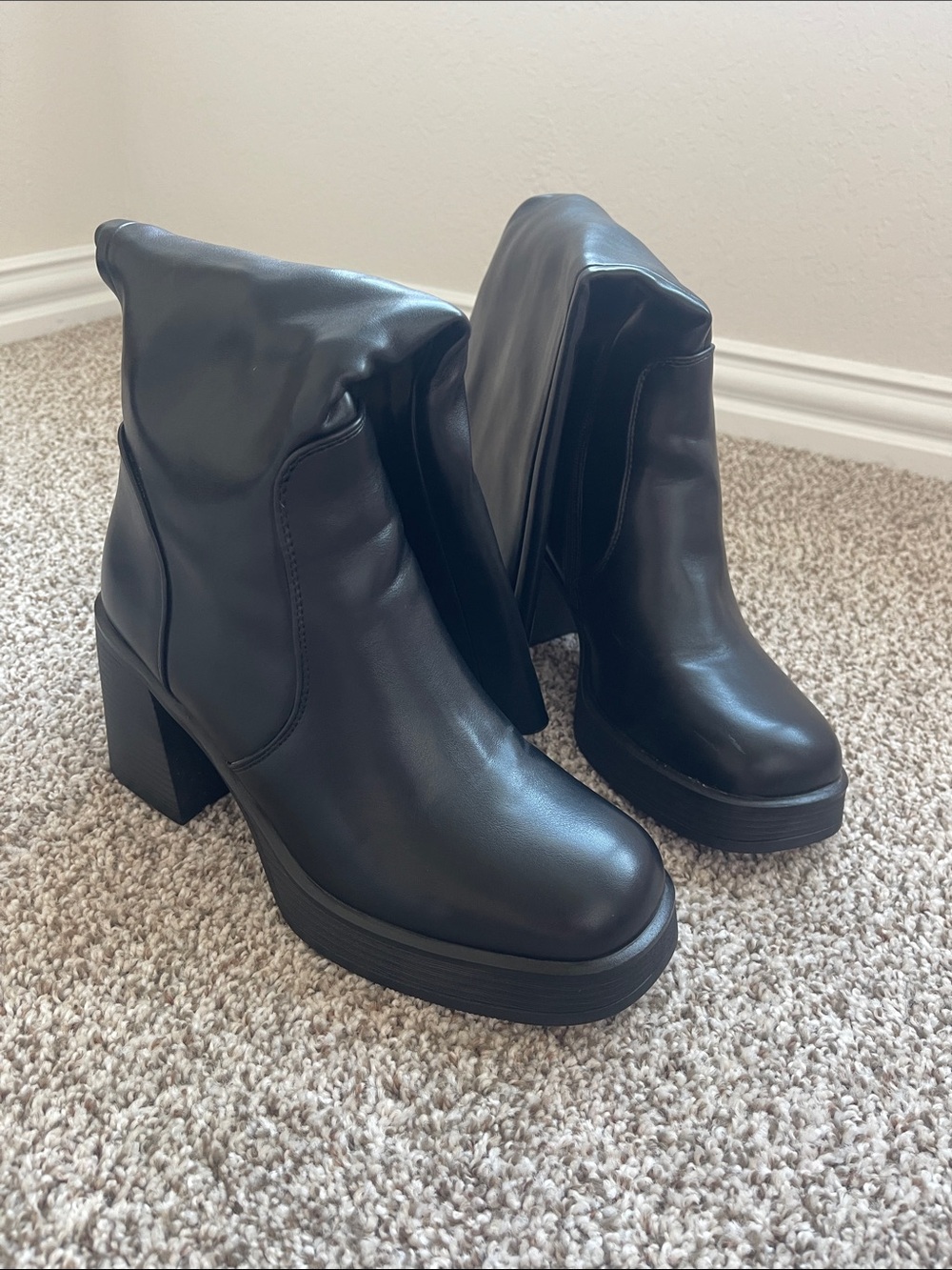 Black Platform Block Heel Boots
